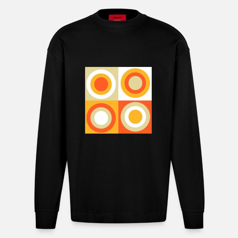 70s Pattern Circles Squiggle - Heavyweight Oversized Organic Longsleeve Shirt Made in EU - SOLID BLACK