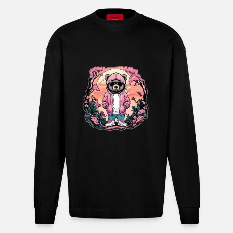 Rapper Bär 🐻 - Heavyweight Oversized Organic Langarmshirt Made in EU - SOLID BLACK