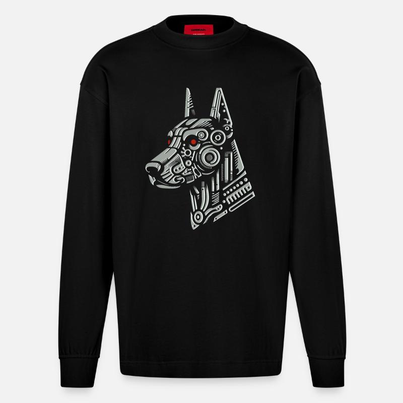 Dobermann-Roboter - Heavyweight Oversized Organic Langarmshirt Made in EU - SOLID BLACK