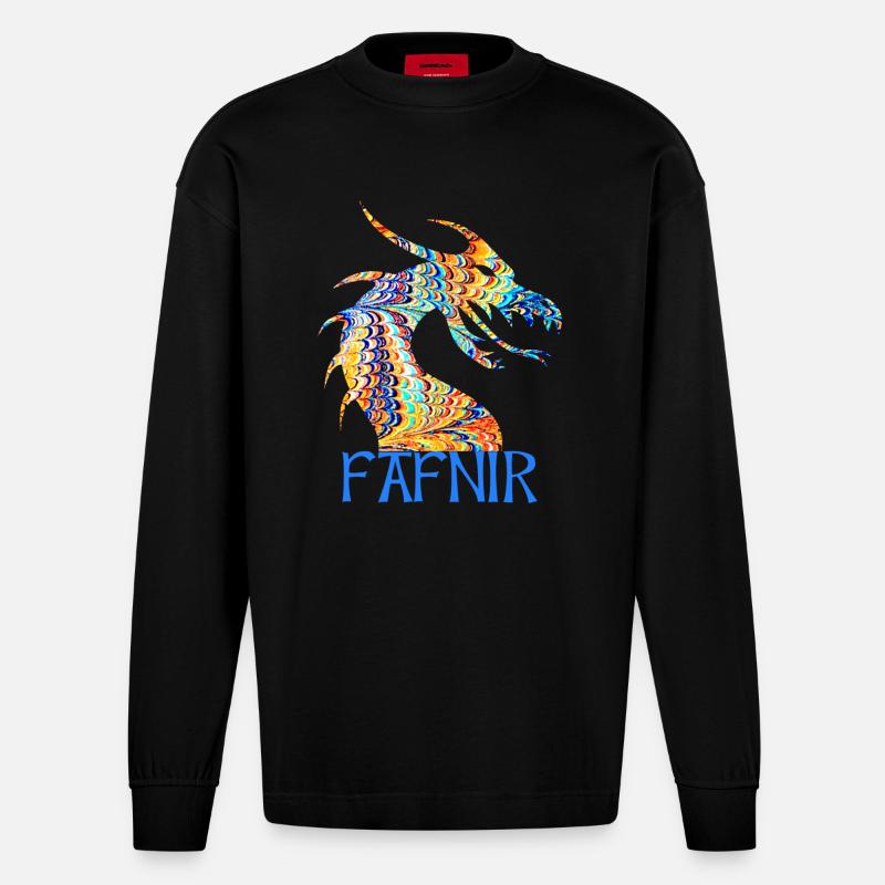 drache fafnir e 120 - Heavyweight Oversized Organic Langarmshirt Made in EU - SOLID BLACK