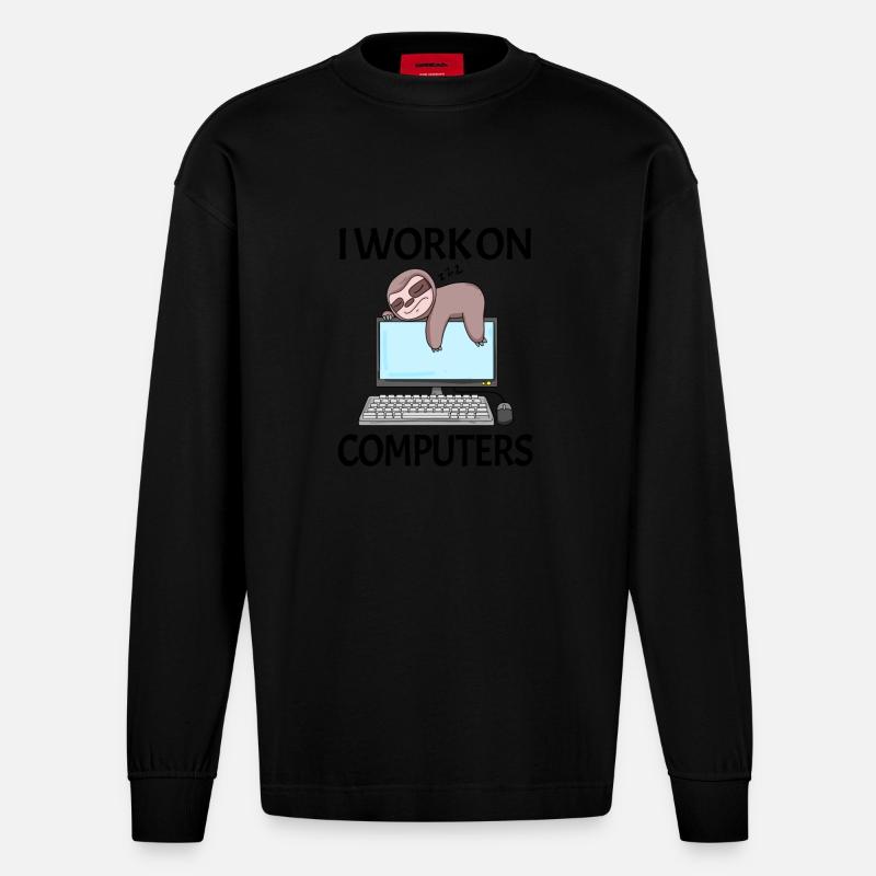 Computer Nerd Programmer Men Gift - Heavyweight Oversized Organic Longsleeve Shirt Made in EU - SOLID BLACK
