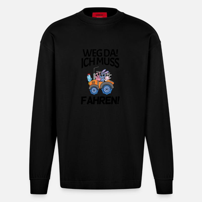 Traktor Trecker Spruch - Heavyweight Oversized Organic Langarmshirt Made in EU - SOLID BLACK