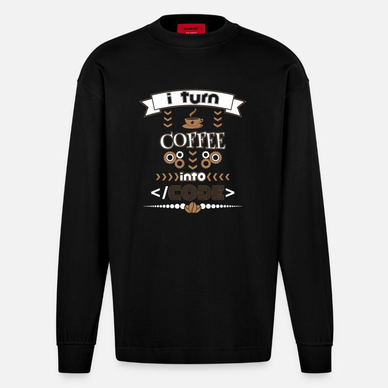 turn coffee into code - Heavyweight Oversized Organic Langarmshirt Made in EU - SOLID BLACK