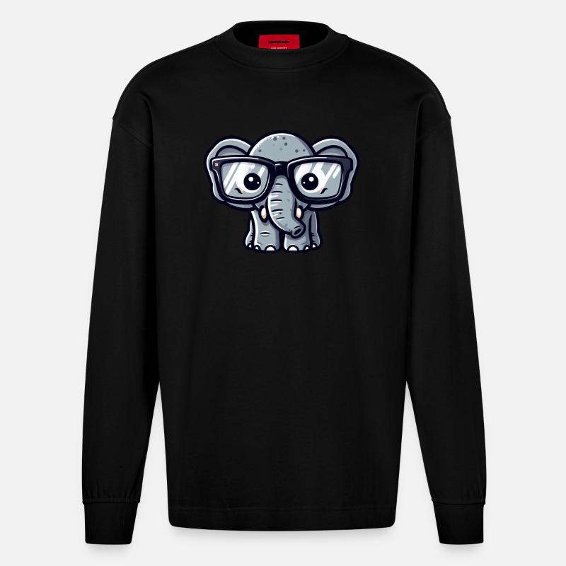 Nerd-Elefant mit Brille - Heavyweight Oversized Organic Langarmshirt Made in EU - SOLID BLACK