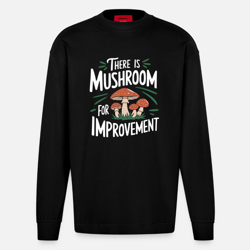 Pilz Pilze Funghi Champignon - Heavyweight Oversized Organic Langarmshirt Made in EU - SOLID BLACK