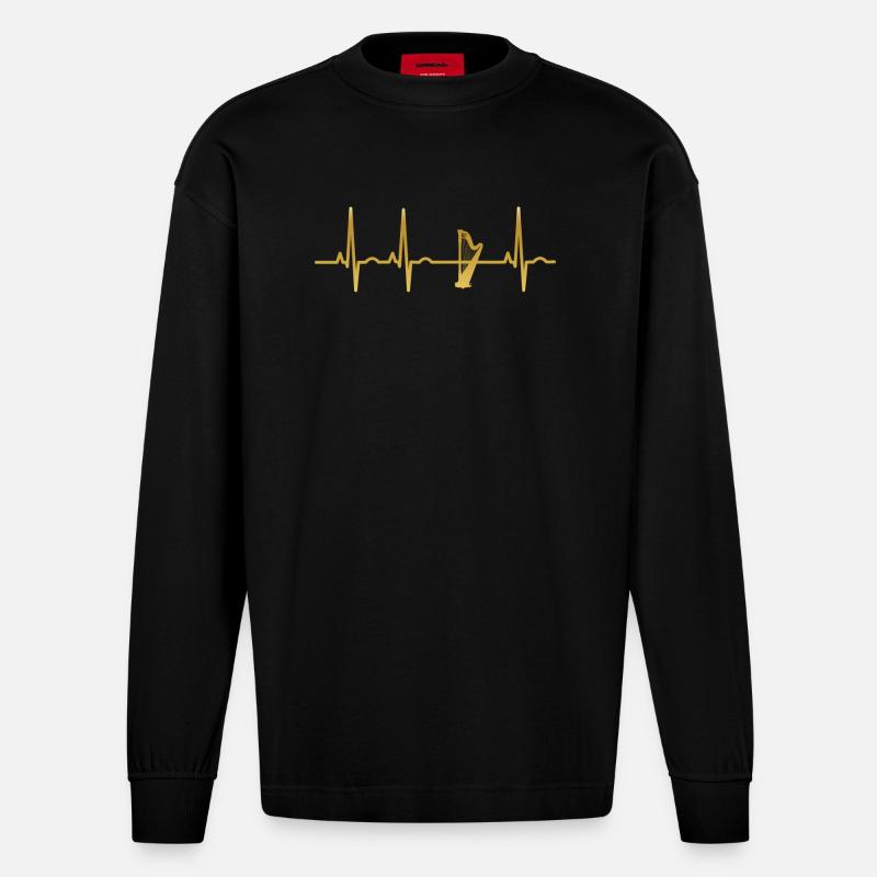 evolution ekg heartbeat harfe harp - Heavyweight Oversized Organic Langarmshirt Made in EU - SOLID BLACK