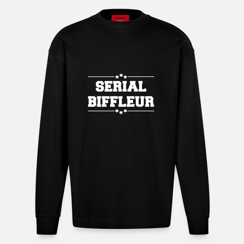 SERIEN BIFFLEUR WHITE - Heavyweight Oversized Organic Langarmshirt Made in EU - SOLID BLACK