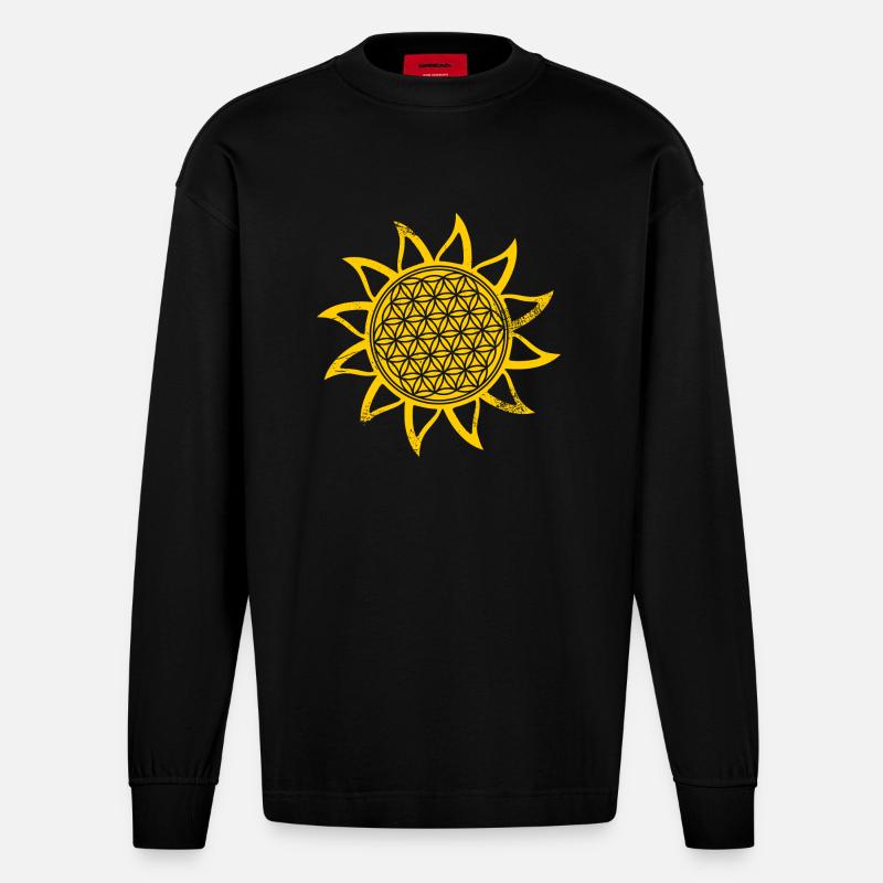 Soleil - fleur de vie - Manches longues bio épais oversize fabriqué en UE - SOLID BLACK