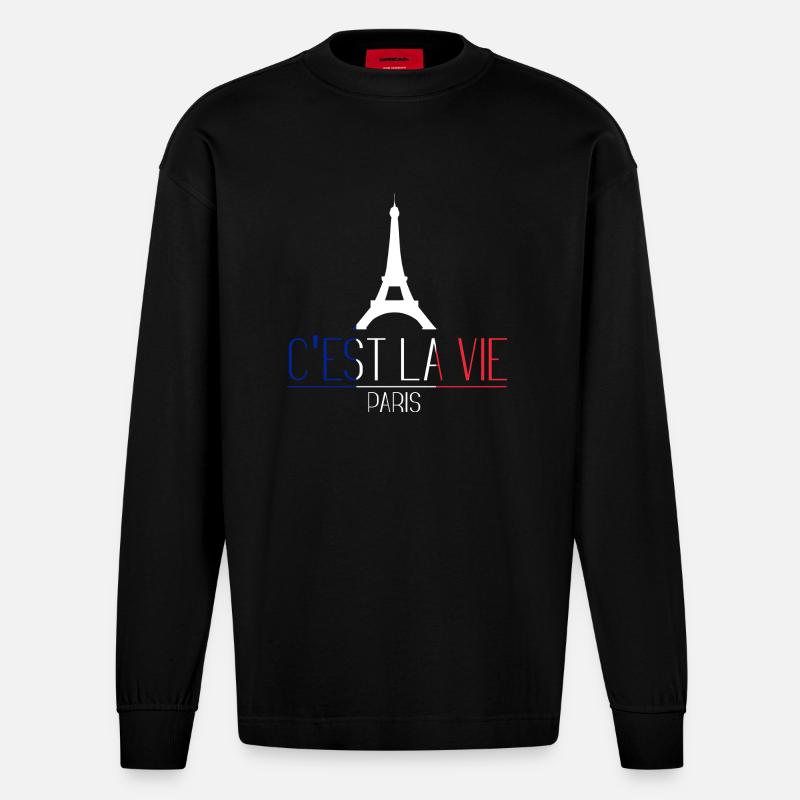 Dicton du drapeau français - Manches longues bio épais oversize fabriqué en UE - SOLID BLACK