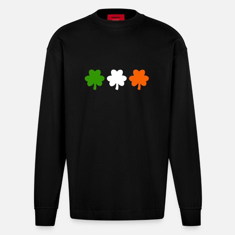 Drapeau de l’Irlande Trèfle - Manches longues bio épais oversize fabriqué en UE - SOLID BLACK