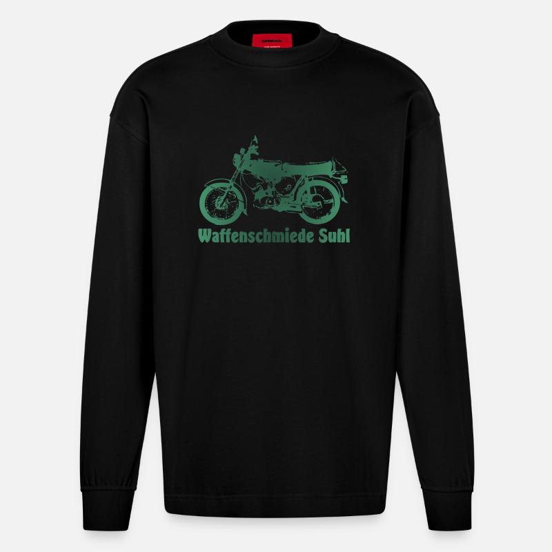 Simson S51 Waffenschmiede Suhl - Heavyweight Oversized Organic Langarmshirt Made in EU - SOLID BLACK
