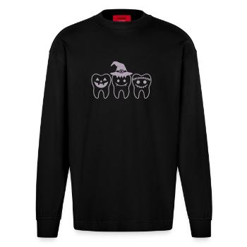 Trick or Teeth Halloween Design for Dentists - Heavyweight Oversized Organic Longsleeve Shirt Made in EU - SOLID BLACK - Front