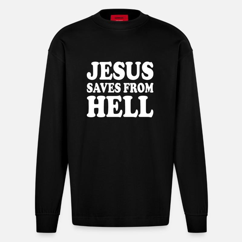 Jesus saves from hell - Manches longues bio épais oversize fabriqué en UE - SOLID BLACK