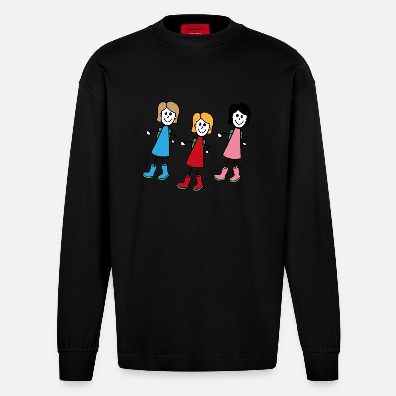 Frauen im Comic Style - Heavyweight Oversized Organic Langarmshirt Made in EU - SOLID BLACK
