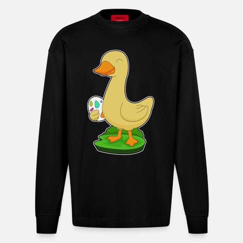 Duck Easter Easter Egg - Heavyweight Oversized Organic Longsleeve Shirt Made in EU - SOLID BLACK