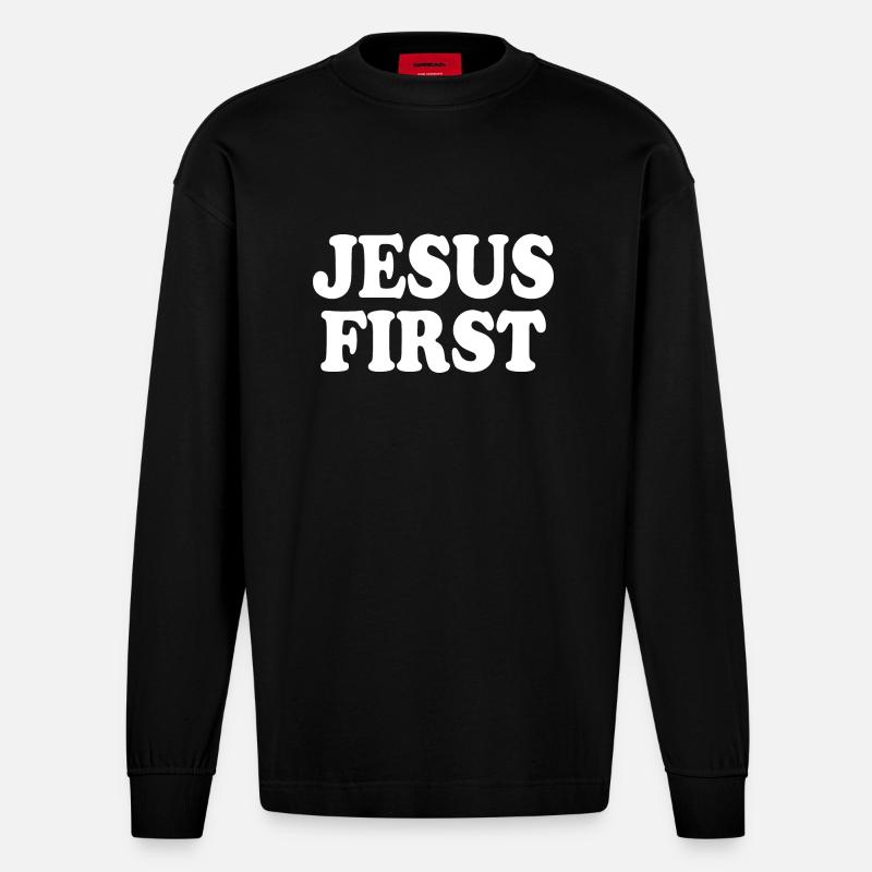 Jesus first - Heavyweight Oversized Organic Langarmshirt Made in EU - SOLID BLACK
