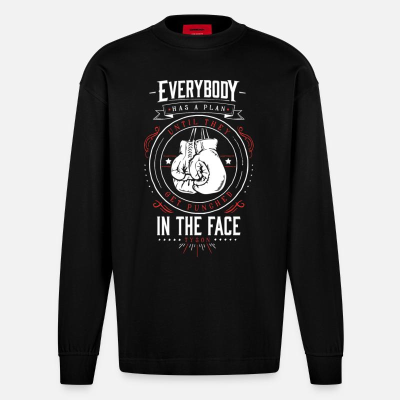 Boxer Design white/red - Heavyweight Oversized Organic Langarmshirt Made in EU - SOLID BLACK