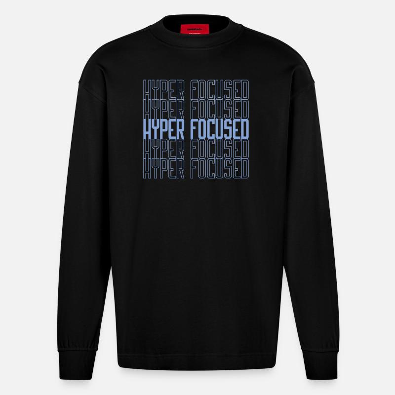 Hyperfocused in blau - Heavyweight Oversized Organic Langarmshirt Made in EU - SOLID BLACK