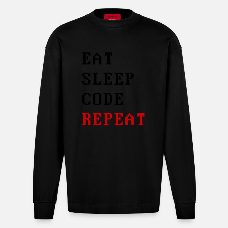 eat sleep code repeat - Heavyweight Oversized Organic Langarmshirt Made in EU - SOLID BLACK