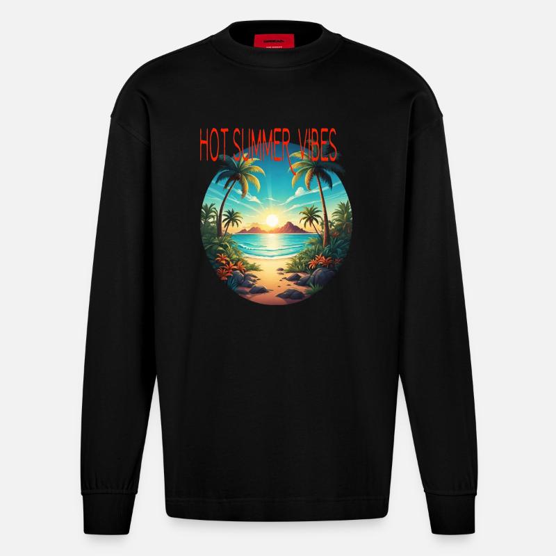 hot summer vibes - Heavyweight Oversized Organic Langarmshirt Made in EU - SOLID BLACK