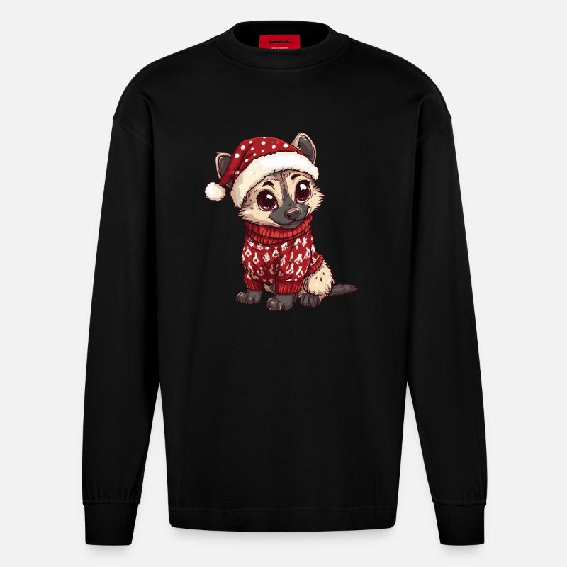 Hyäne Weihnachten Comic - Heavyweight Oversized Organic Langarmshirt Made in EU - SOLID BLACK