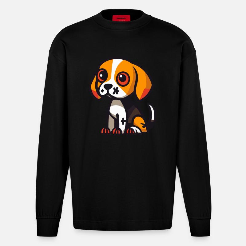 Beagle Hund Halloween Tier - Heavyweight Oversized Organic Langarmshirt Made in EU - SOLID BLACK