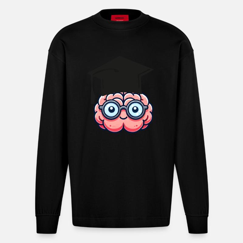 gehirn comic nerd student - Heavyweight Oversized Organic Langarmshirt Made in EU - SOLID BLACK