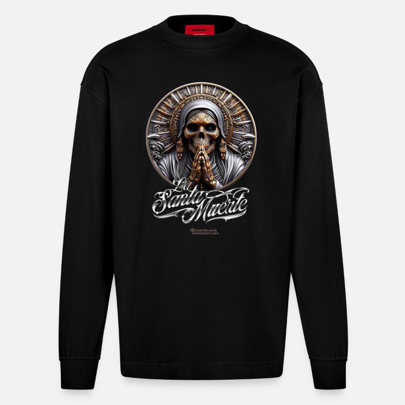 La Santa Muerte - Heavyweight Oversized Organic Langarmshirt Made in EU - SOLID BLACK