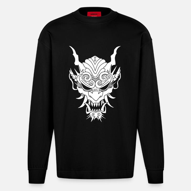 weißer Gothic-Dämon - Heavyweight Oversized Organic Langarmshirt Made in EU - SOLID BLACK