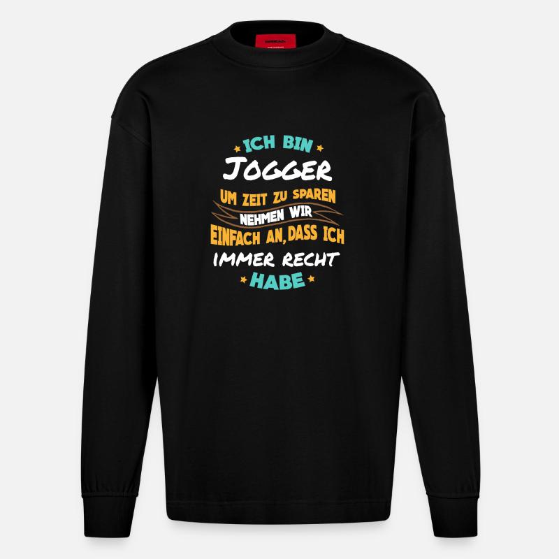 Joggen - Ich bin Jogger - Heavyweight Oversized Organic Langarmshirt Made in EU - SOLID BLACK