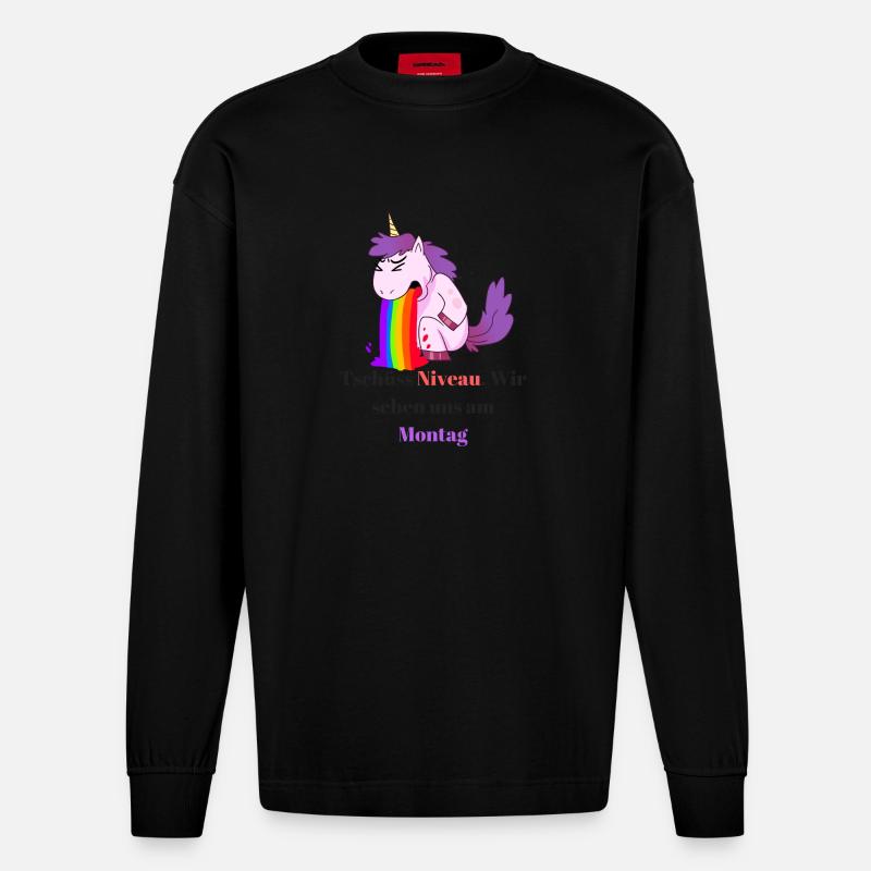 Einhorn Comic Sprüche Design - Heavyweight Oversized Organic Langarmshirt Made in EU - SOLID BLACK