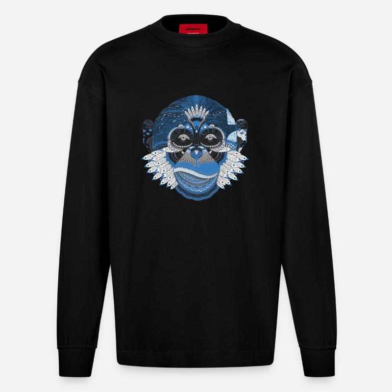 Abstrakter Affe Geschenk Geschenkidee - Heavyweight Oversized Organic Langarmshirt Made in EU - SOLID BLACK