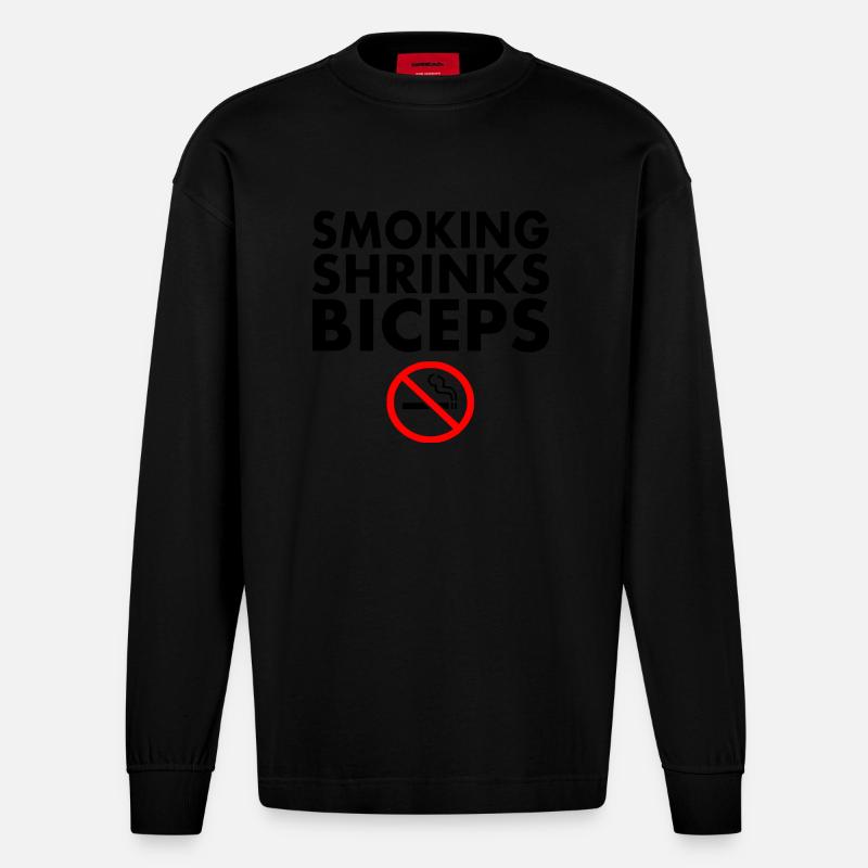 Smoking shrinks the biceps - Heavyweight Oversized Organic Langarmshirt Made in EU - SOLID BLACK