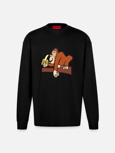 AFFE MIT BANANE! - Heavyweight Oversized Organic Langarmshirt Made in EU - SOLID BLACK