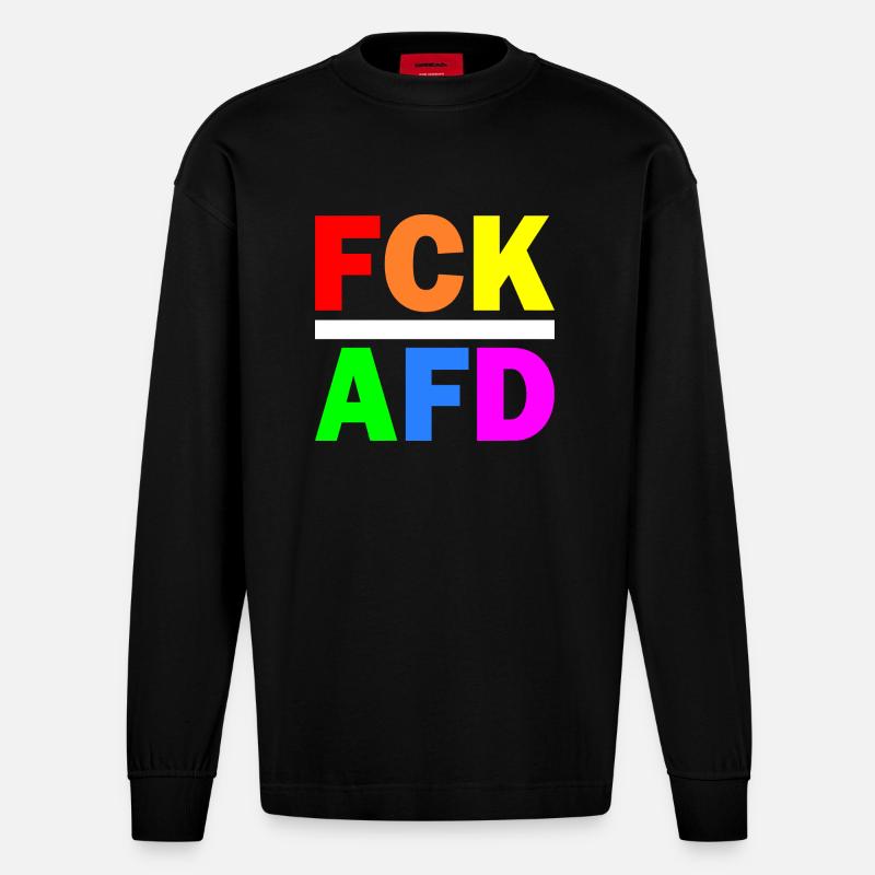 Fck afd - Heavyweight Oversized Organic Langarmshirt Made in EU - SOLID BLACK