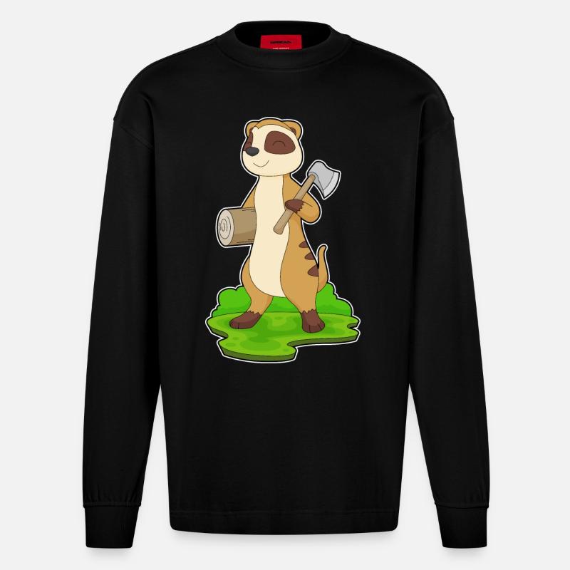 Hache de bûcheron suricate - Manches longues bio épais oversize fabriqué en UE - SOLID BLACK