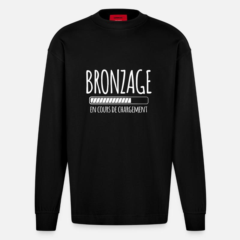 Tan Loading, Été, Vacances, Français - Manches longues bio épais oversize fabriqué en UE - SOLID BLACK