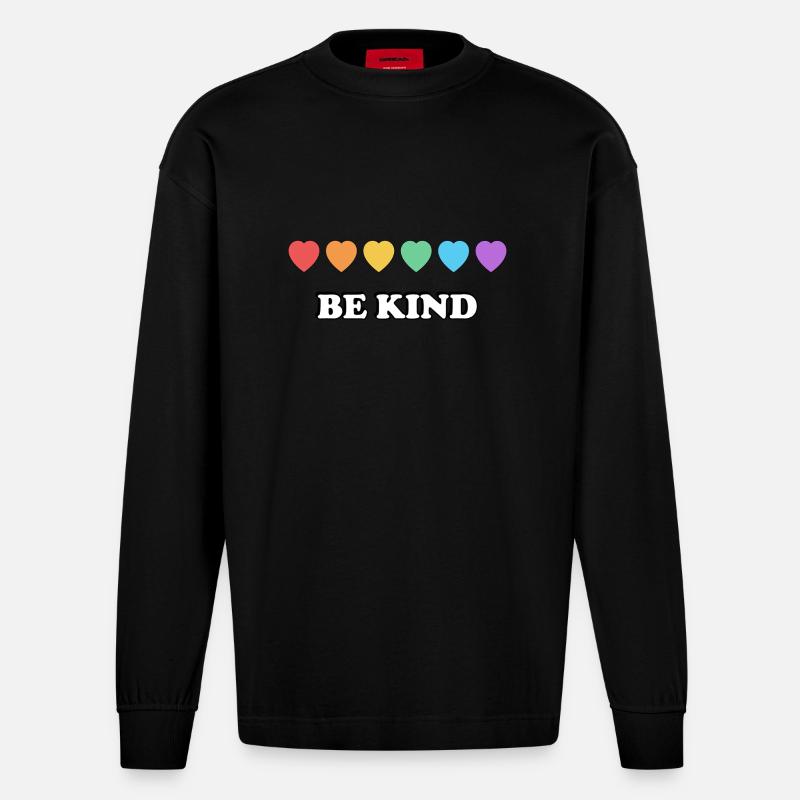 Sei du Rainbow Hearts - Heavyweight Oversized Organic Langarmshirt Made in EU - SOLID BLACK