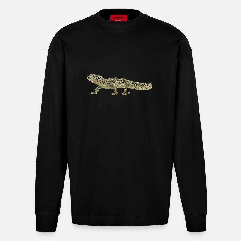 Leopardengecko - Heavyweight Oversized Organic Langarmshirt Made in EU - SOLID BLACK