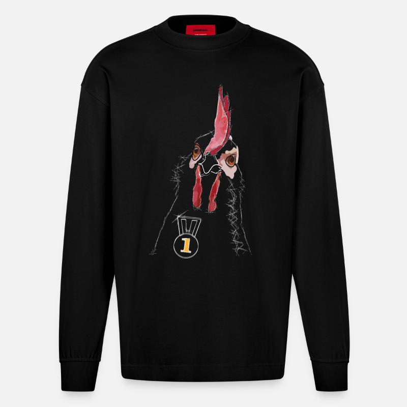 Le coq (blanc) - Manches longues bio épais oversize fabriqué en UE - SOLID BLACK