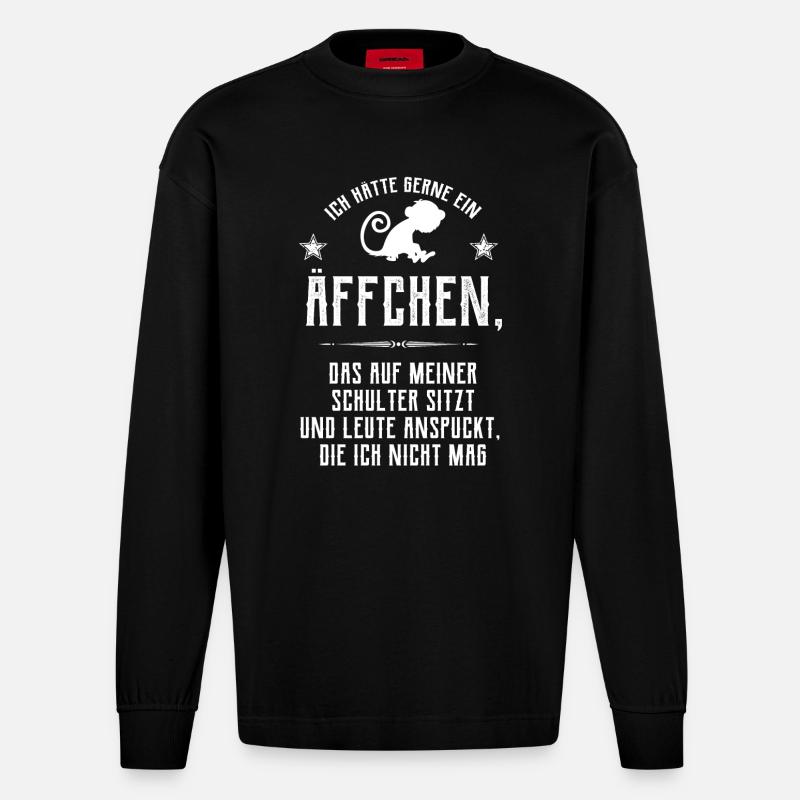 Äffchen auf Schulter - Heavyweight Oversized Organic Langarmshirt Made in EU - SOLID BLACK