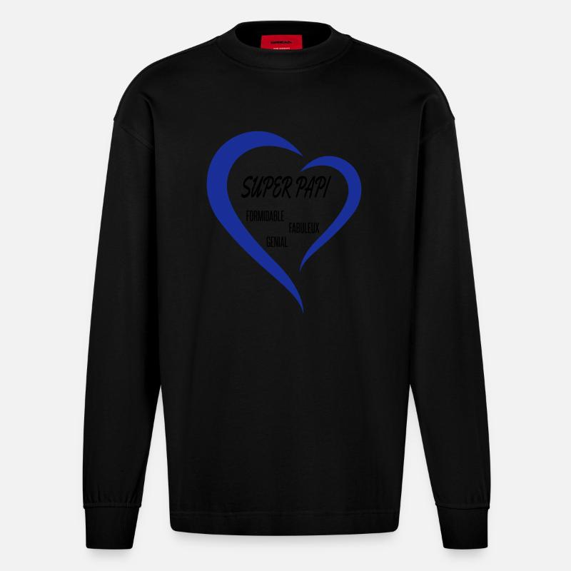super papi coeur - Manches longues bio épais oversize fabriqué en UE - SOLID BLACK