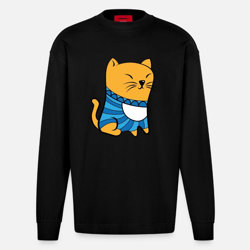 Katze mit Pullover - Heavyweight Oversized Organic Langarmshirt Made in EU - SOLID BLACK