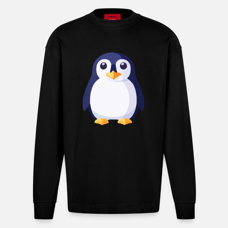 Pinguine schwarz weis - Heavyweight Oversized Organic Langarmshirt Made in EU - SOLID BLACK