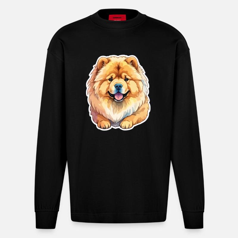Chow Chow Aquarelles - Manches longues bio épais oversize fabriqué en UE - SOLID BLACK