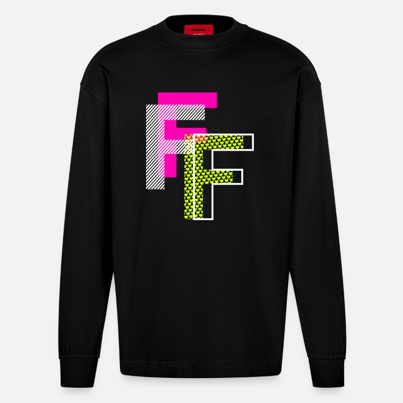 F Buchstabe - Heavyweight Oversized Organic Langarmshirt Made in EU - SOLID BLACK