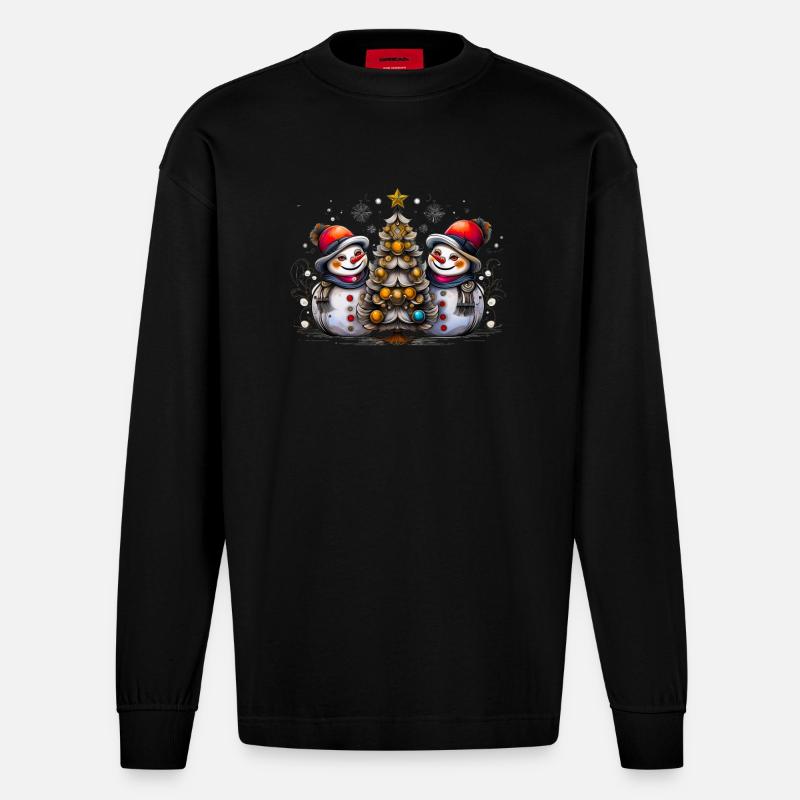 Bunte Schneemänner Moderne Malerei - Heavyweight Oversized Organic Langarmshirt Made in EU - SOLID BLACK