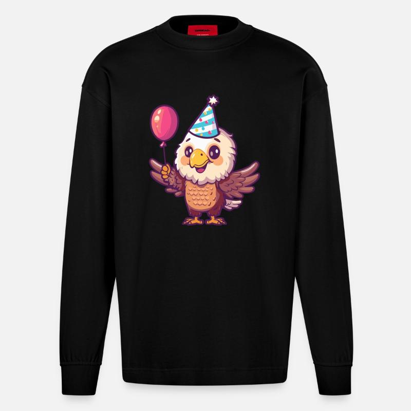 Eagle Birthday Comic - Heavyweight Oversized Organic Longsleeve Shirt Made in EU - SOLID BLACK