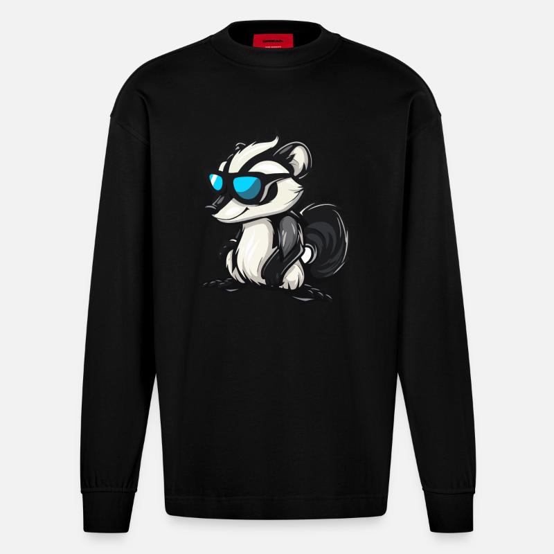 Stinktier Comic Cool - Heavyweight Oversized Organic Langarmshirt Made in EU - SOLID BLACK