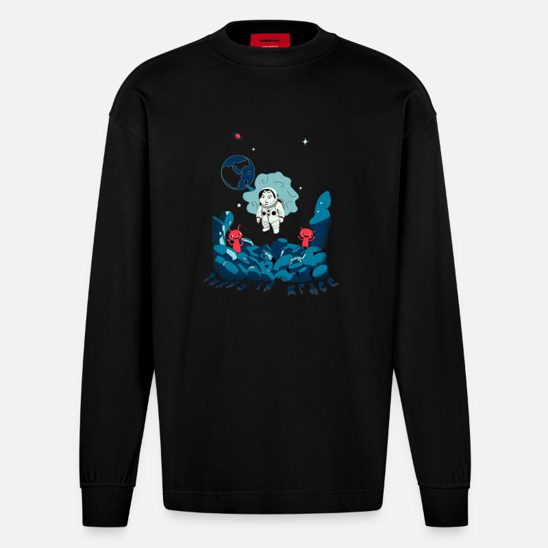 Lapin de l’espace - Manches longues bio épais oversize fabriqué en UE - SOLID BLACK